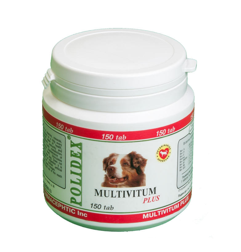 polidex мультивитум плюс для собак, таблетки № 150, для профилактики нарушений обмена веществ, витаминной и минеральной недостаточности
