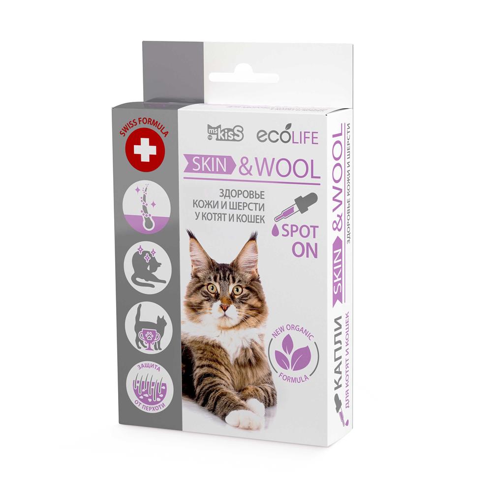 капли для кошек "ms. kiss: skin & wool" для кожи и шерсти
