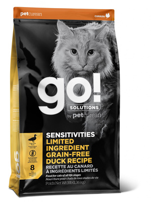 сухой беззерновой корм для котят и кошек с чувствительным пищеварением "go! sensitivities limited ingredient grain free duck recipe cf 31/15" (гоу) со свежей уткой