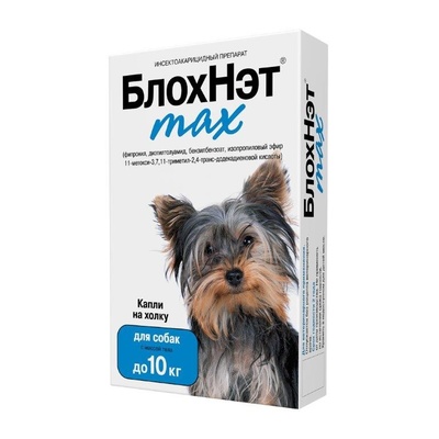 капли для собак до 10 кг "блохнэт max" от блох и клещей, 1 мл