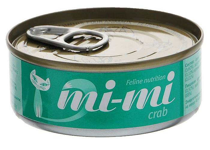 mi-mi консервы для кошек и котят тунец с мясом краба, 80 г