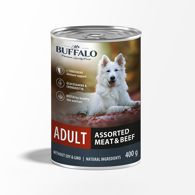 buffalo консервы для взрослых собак мясное ассорти с говядиной