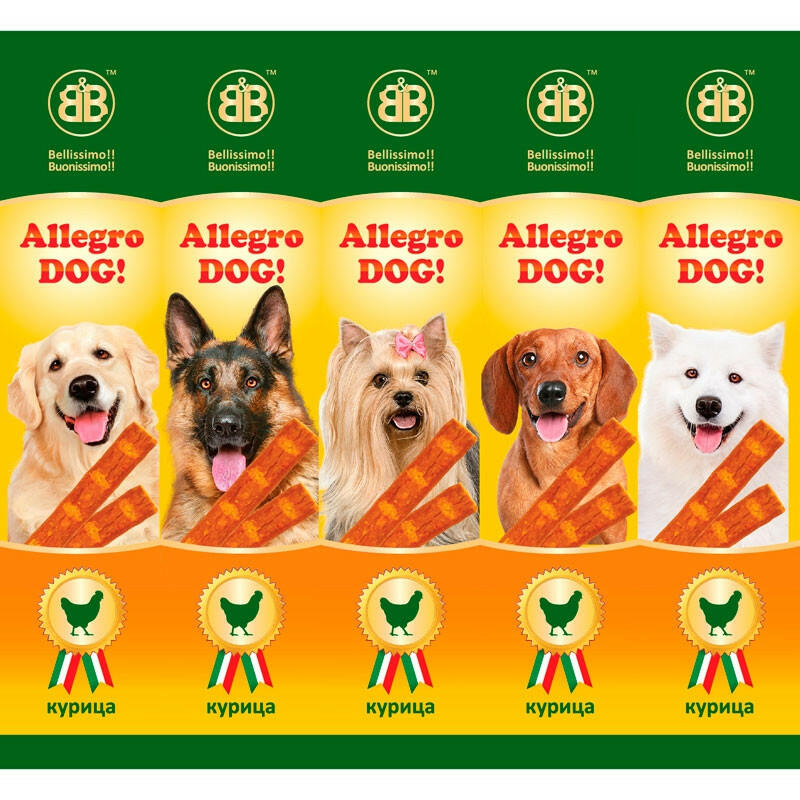 лакомство для собак "b&b allegro dog!" (аллегро дог) колбаски с курицей (30 шт)