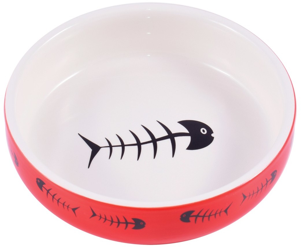 миска керамическая для кошек "mr.kranch" с рыбками, 300 мл (красно-белая)