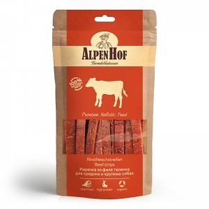лакомство для средних и крупных пород собак "alpenhof" (альпен хоф) нарезка из филе телёнка