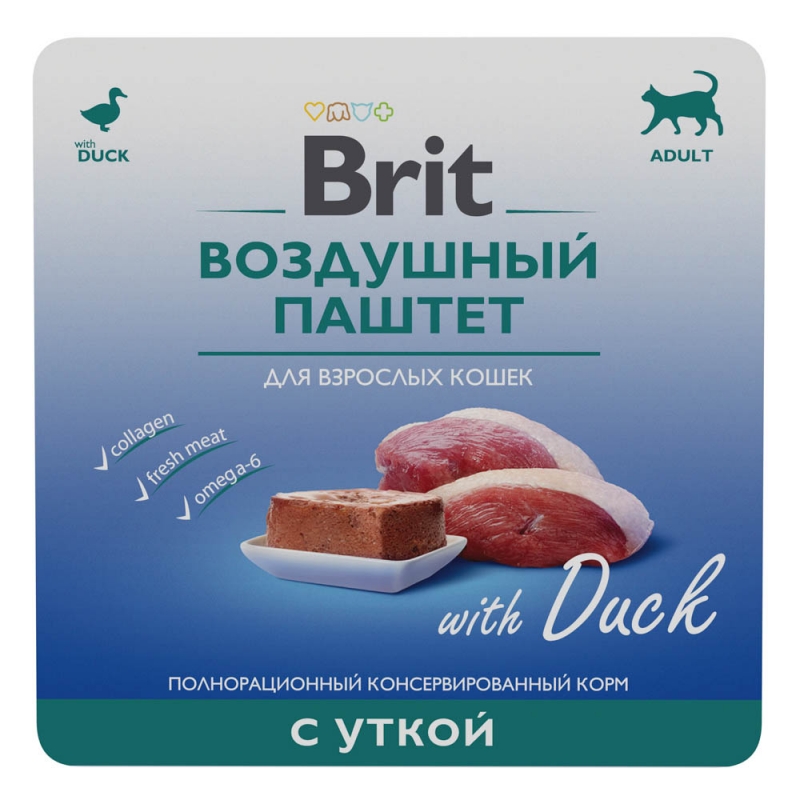 brit premium (брит) воздушный паштет с уткой для взрослых кошек