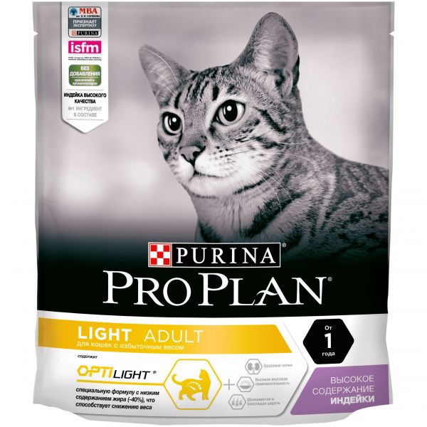 сухой корм для кошек "pro plan light" (проплан) с индейкой и рисом