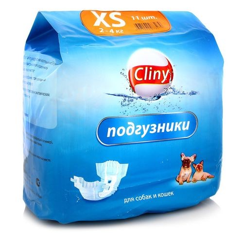подгузники для собак и кошек "cliny" (клини) размер xs (2-4кг), 11 шт