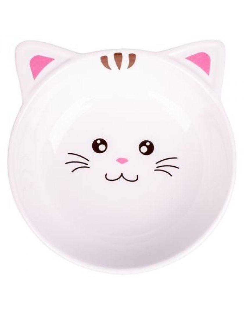 миска керамическая для кошек "керамикарт" мордочка кошки, 240 мл (белый)