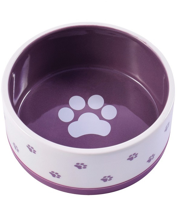 миска керамическая нескользящая для собак "mr.kranch" белая с фиолетовым, 360 мл