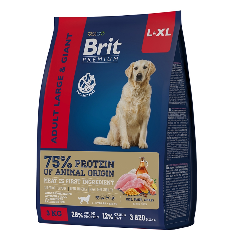 сухой корм для собак крупных и гигантских пород "brit premium dog adult large and giant" (брит l&xl) с курицей