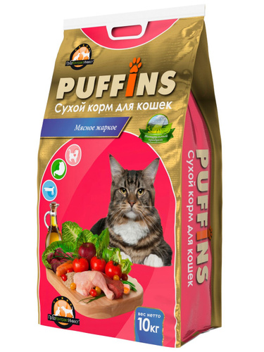 puffins, сухой корм для кошек "мясное жаркое"