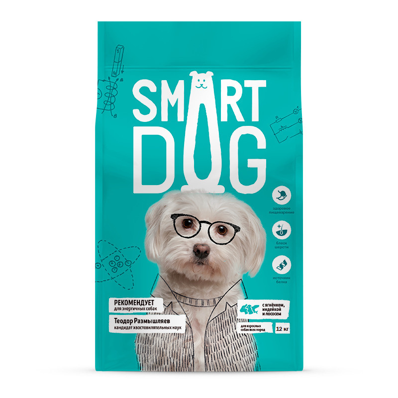 smart dog сухой корм для взрослых собак с ягнёнком, лососем, индейкой