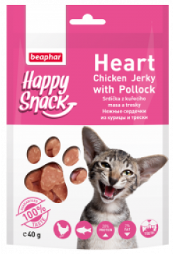 beaphar лакомство для кошек hежные сердечки из курицы и трески 40г