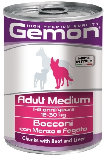 консервы для собак средних пород "gemon dog medium" (джимон) кусочки говядины с печенью