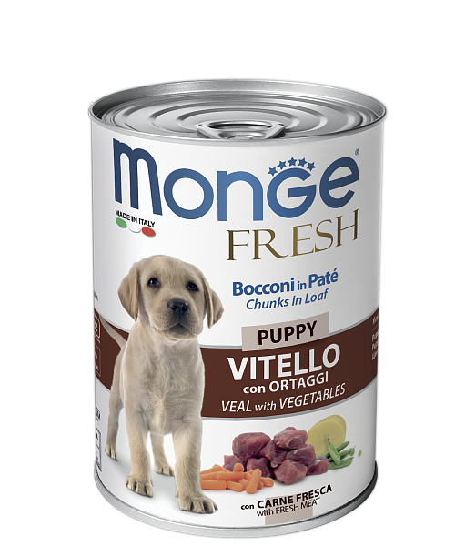 консервы для щенков "monge dog fresh chunks in loaf" (монж) мясной рулет телятина с овощами