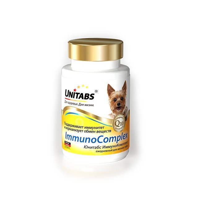 витамины для собак мелких пород "unitabs immunocomplex с q10" (юнитабс) от 1 года до 7 лет, 100 таб