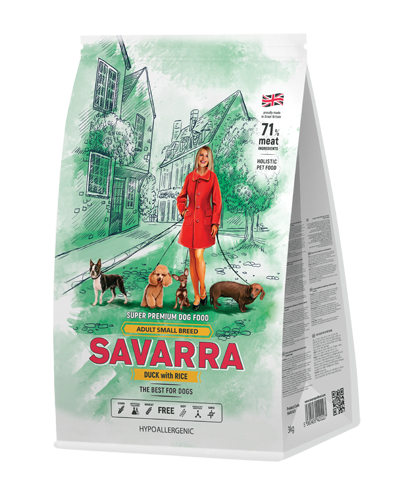 сухой корм для собак малых пород "savarra adult dog small breed" (саварра) с уткой и рисом