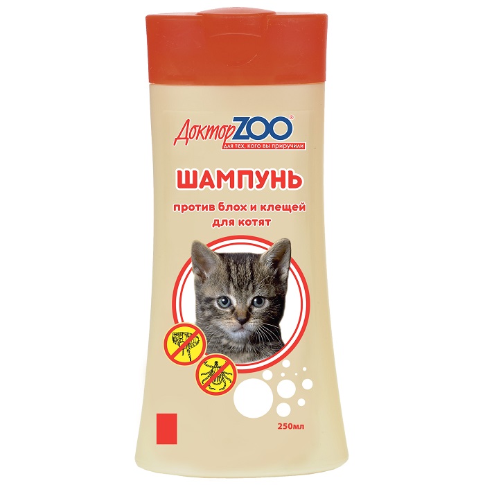 шампунь "доктор зоо" для котят против блох и клещей, 250 мл