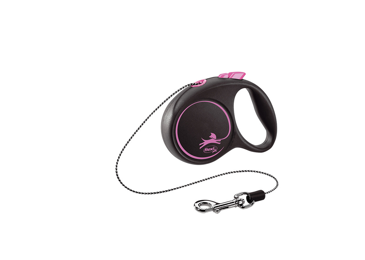 рулетка для животных "flexi black design xs" (флекси) 3 м до 8 кг (трос) черная с розовым