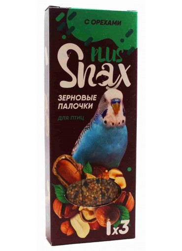 зерновые палочки для птиц "snax plus" с орехами, 90г*3шт