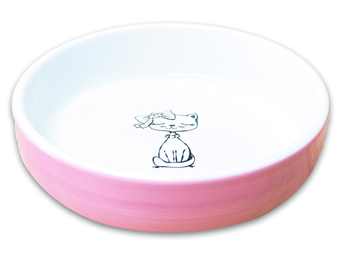 миска керамическая для кошек "mr.kranch" кошка с бантиком, 370 мл (лиловая)