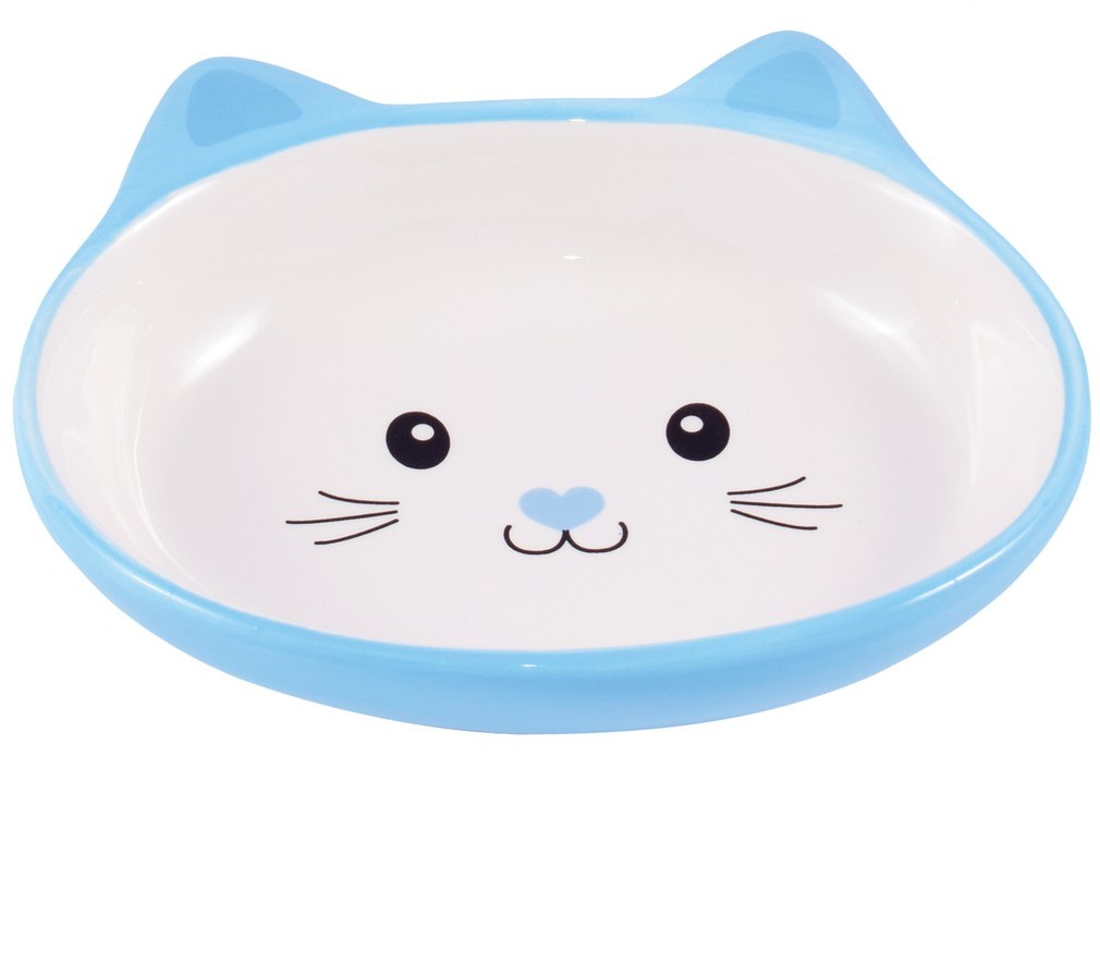 миска керамическая для кошек "mr.kranch" мордочка кошки, 160 мл (голубая)