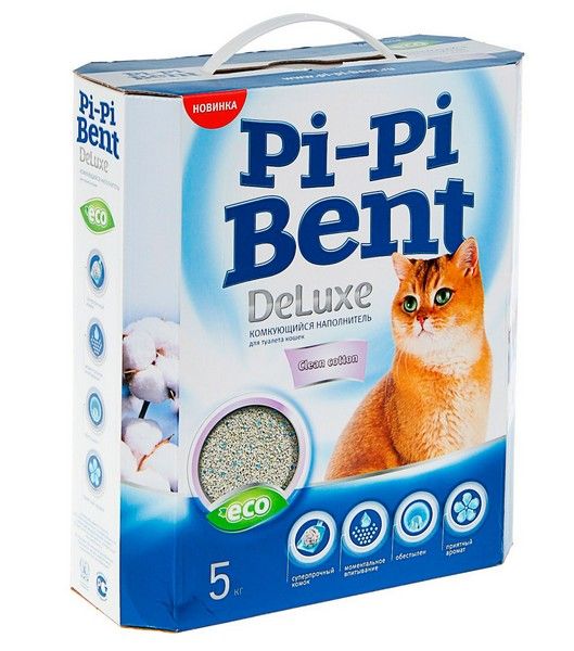 наполнитель для кошачьего туалета "pipi bent deluxe clean cotton" (пи пи бент делюкс) комкующийся, с ароматом хлопка