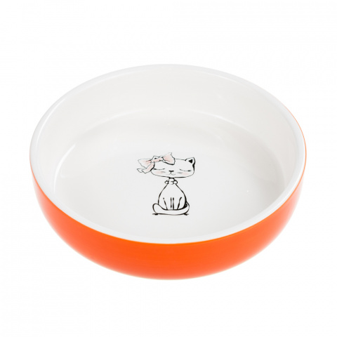 миска керамическая для кошек "mr.kranch" кошка с бантиком, 370 мл (оранжевая)