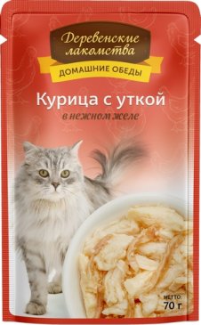 паучи для кошек "деревенские лакомства домашние обеды" курица с уткой в нежном желе 70 г