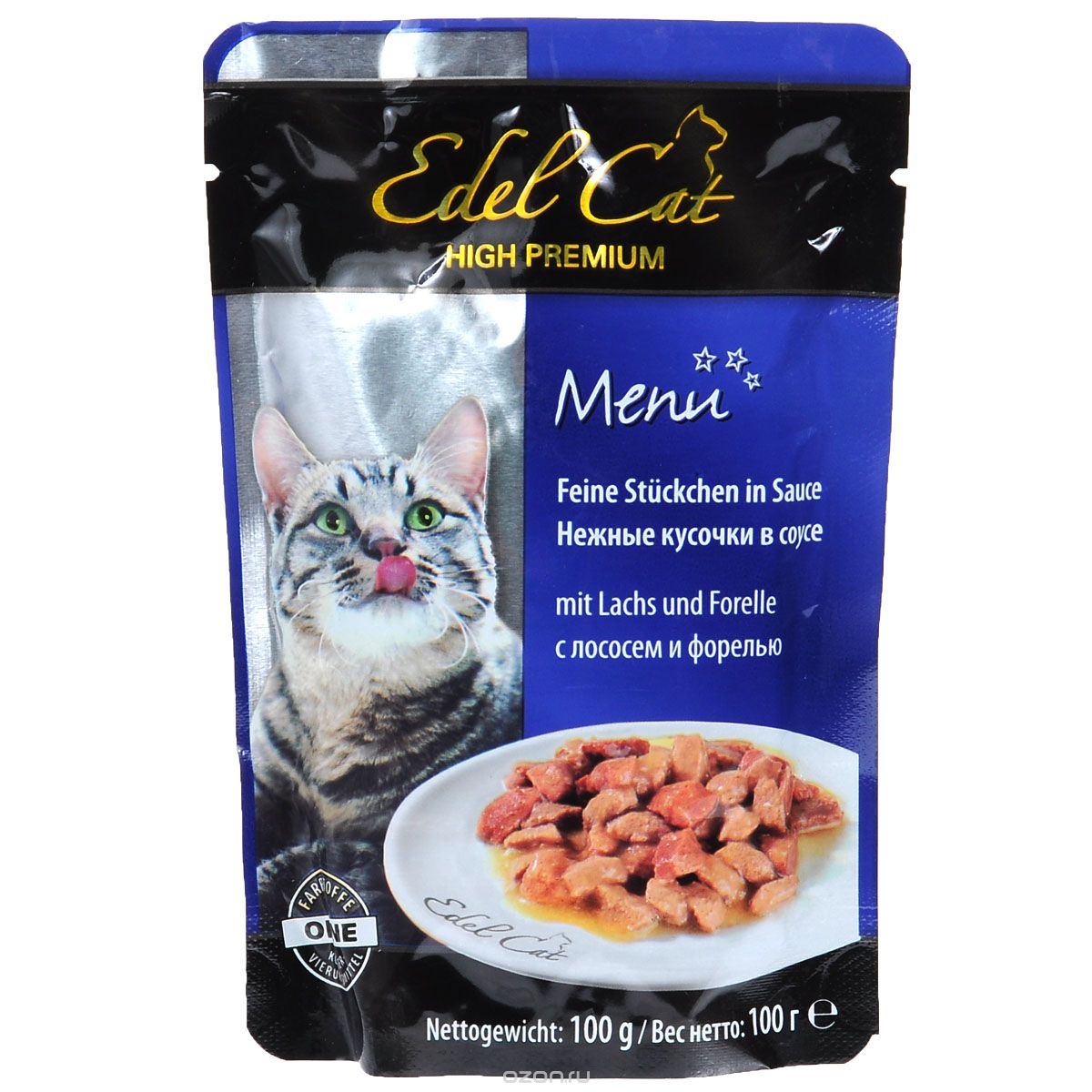 паучи для кошек "edel cat" (эдэль кэт) кусочки с лососем и форелью в соусе