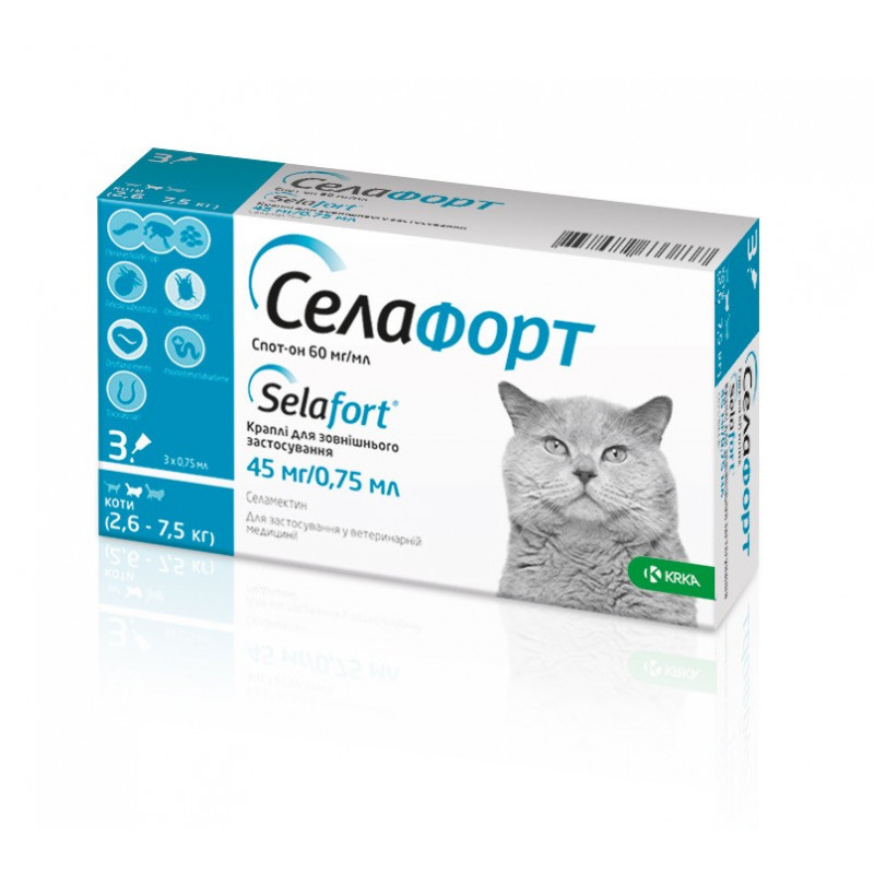 селафорт 6% 0,75 мл (45 мг) для кошек 2,6-7,5 кг, №1
