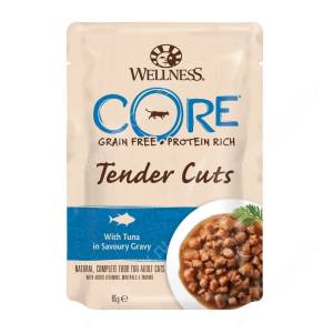 паучи для кошек "wellness core tender cuts" из тунца в виде нарезки в соусе, 85 г