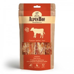 лакомство для средних и крупных пород собак "alpenhof" (альпен хоф) стейки из телятины