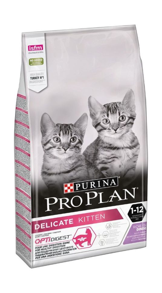 сухой корм для котят с чувствительным пищеварением "pro plan kitten delicate" (проплан) с индейкой