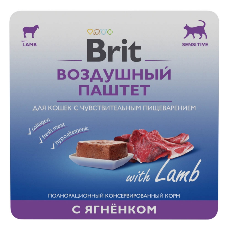 brit premium (брит) воздушный паштет с ягненком для взрослых кошек с чувствительным пищеварением