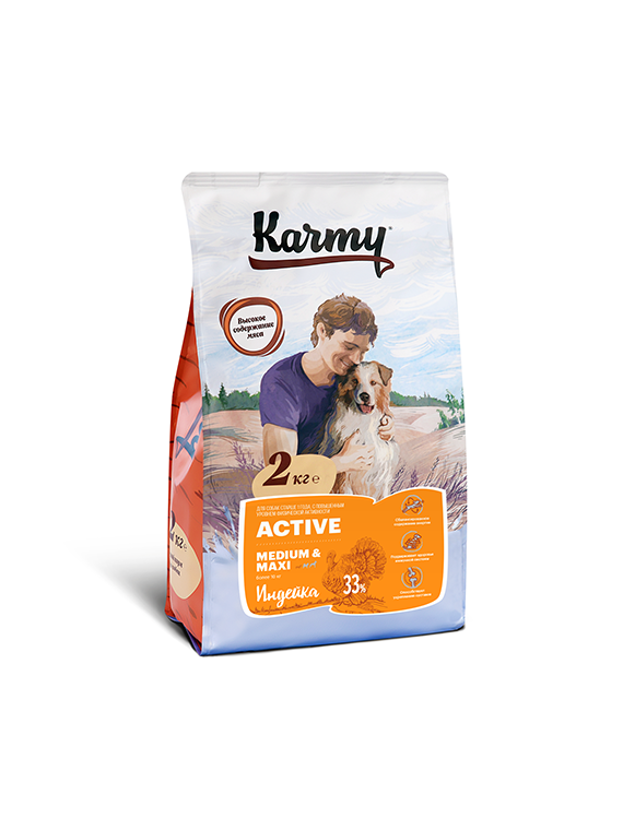 сухой корм для собак средних и крупных пород "karmy active" (карми) с индейкой