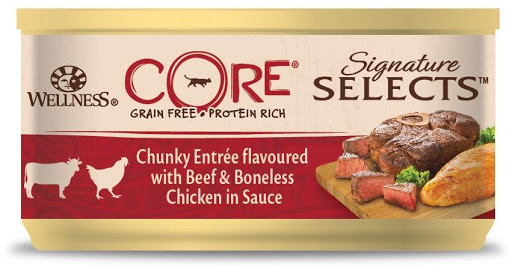 консервы для кошек "wellness core signature selects" из говядины с курицей в виде кусочков в соусе (79 г)