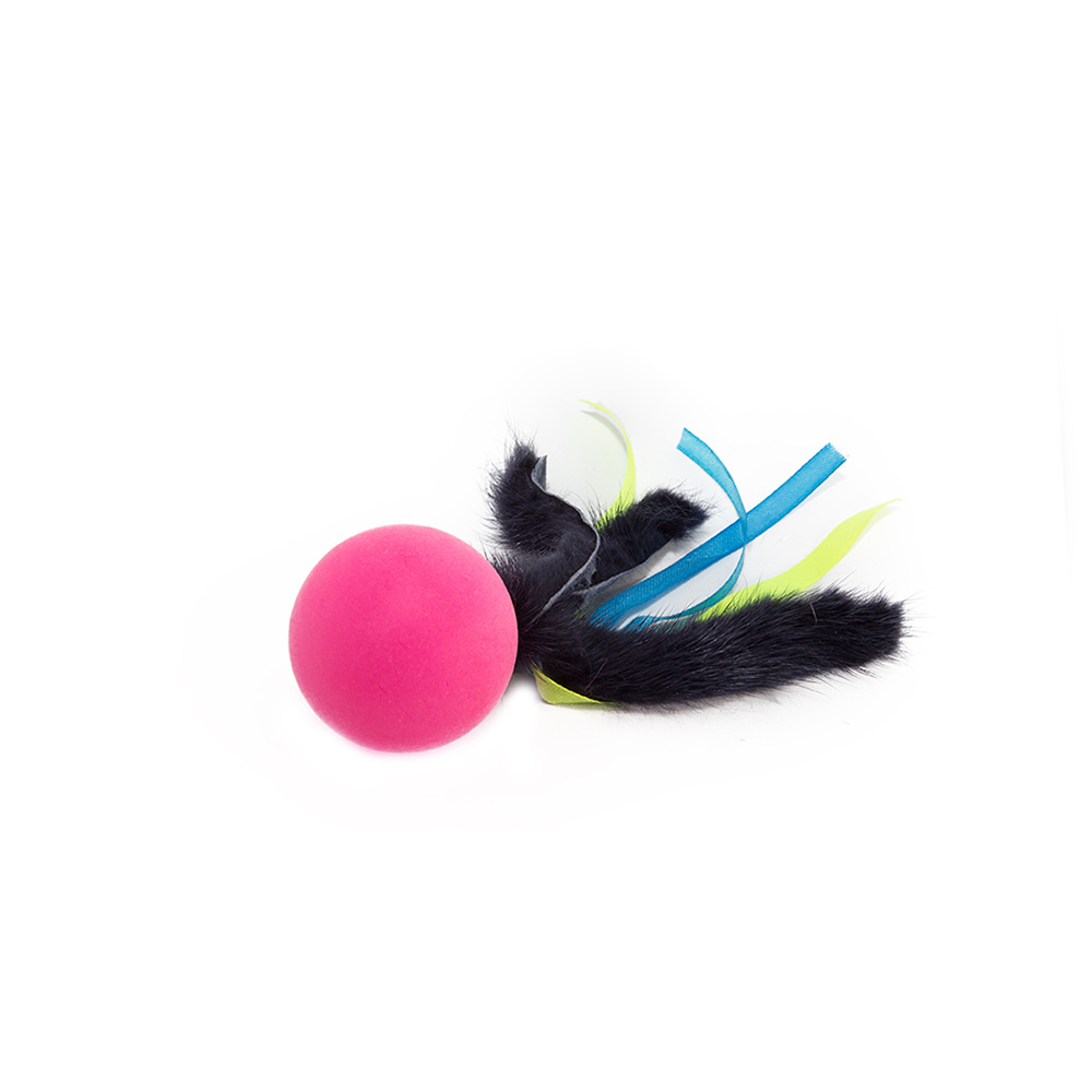 игрушка для кошек "нолли" мяч с хвостом из натурального меха норки и лент