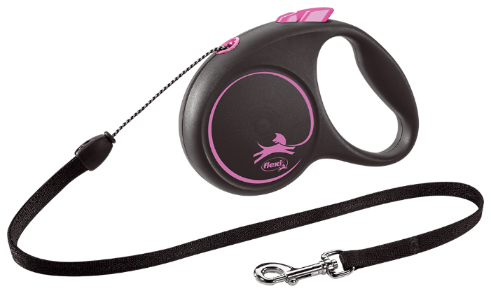 рулетка для животных "flexi black design s" (флекси) 5 м до 15 кг (лента) черная с розовым