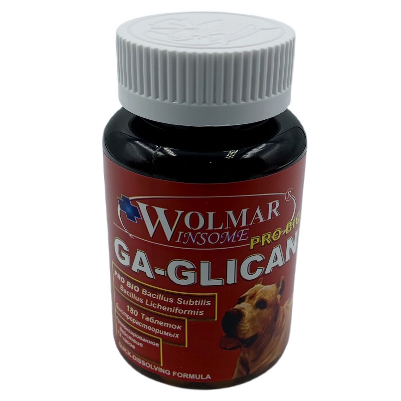 wolmar winsome pro bio ga-glican, синергический хондропротектор для собак, таблетки, № 180