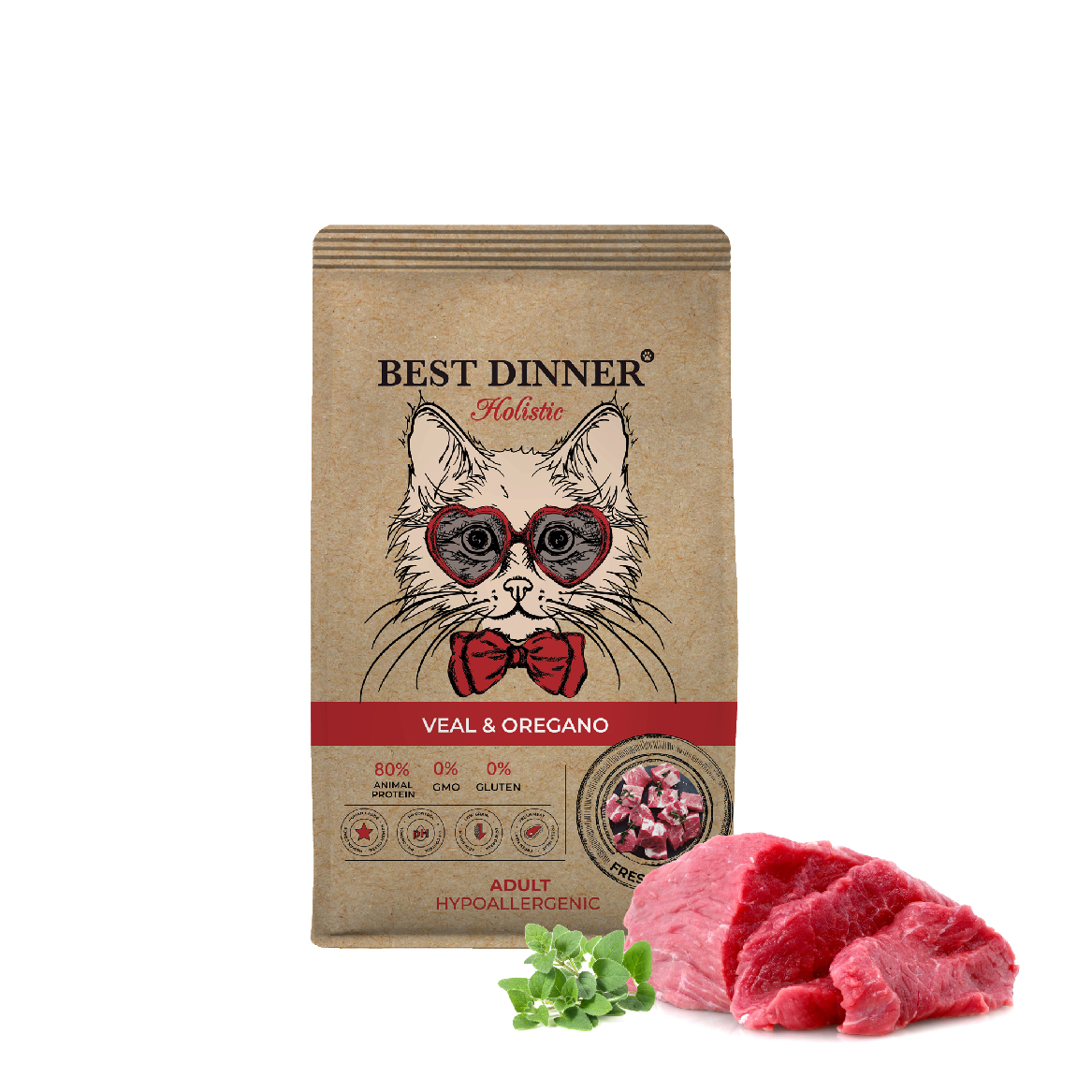сухой корм для взрослых кошек "best dinner hypoallergenic" (бест диннер холистик) с телятиной и орегано
