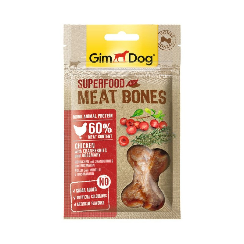 лакомство для собак "gimdog superfood" мясные косточки из курицы с клюквой и розмарином