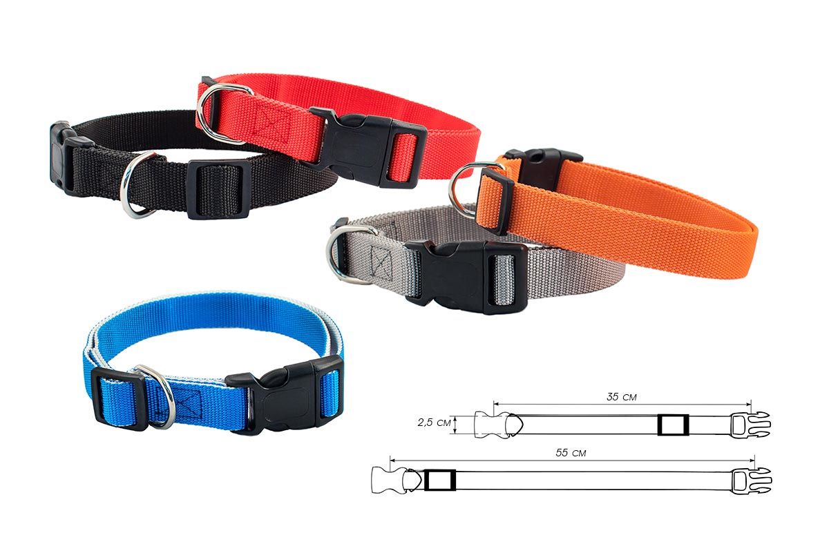 дарэлл 411025 ошейник цветной плотный синтетический 25мм*35-55см, цвета в ассортименте