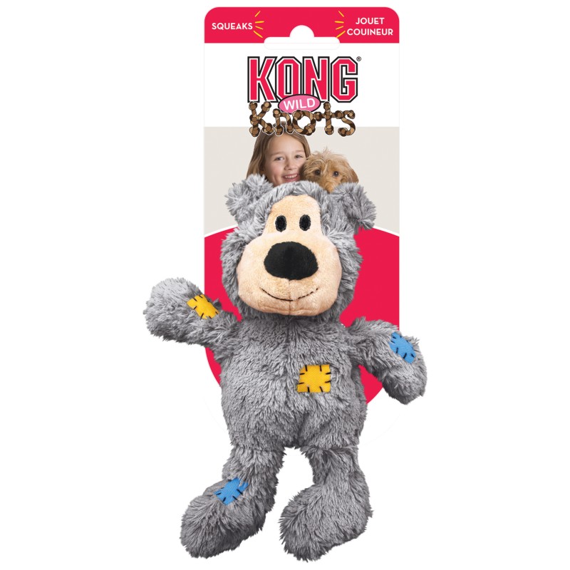 игрушка для мелких собак "kong wildknots" (конг) мишка плюш с канатом внутри 10 см