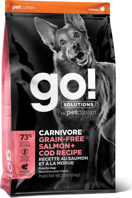 сухой беззерновой корм для собак "go! carnivore gf salmon + cod recipe df 34/16 | solutions carnivore grain-free salmon + cod recipe" (гоу) с лососем и треской