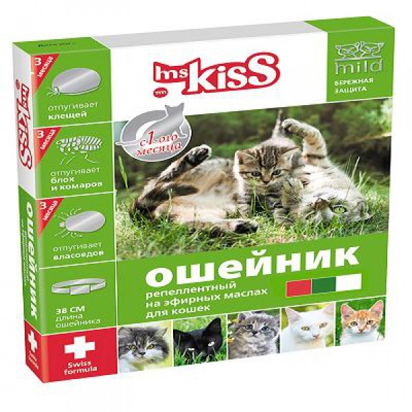 ошейник для кошек "ms. kiss" от блох  репеллентный зелёный  38 см