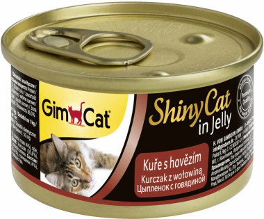 gimcat shinycat консервы для кошек из цыпленка с говядиной 70 г