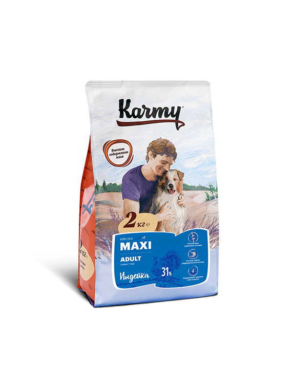 сухой корм для собак крупных пород "karmy maxi adult" (карми) с индейкой