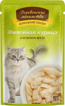 паучи для кошек "деревенские лакомства домашние обеды" филейная курица в нежном желе 70 г